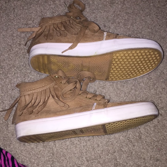 Slightly Worn Light Brown Hightop Shoes. - Picture 7 of 7